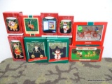 9 HALLMARK ORNAMENTS. INCLUDES 4 HALLMARK KEEPSAKE ORNAMENTS, SANTA AND HIS REINDEER ORNAMENT, 1989