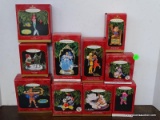 10 HALLMARK ORNAMENTS. INCLUDES NEW PAIR OF SKATES MICKEY AND MINNIE ORNAMENT, BARNEY ON SKATES