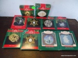 10 HALLMARK ORNAMENTS. INCLUDES 1987 HEART IN BLOSSOM, GREATEST STORY 1990, HOLIDAY CARDINALS,
