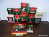 11 HALLMARK ORNAMENTS AND 1 HOUSE OF CARDS ORNAMENT. INCLUDES MINIATURE SEASIDE SCENES, LITTLE