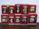 10 HALLMARK ORNAMENTS. INCLUDES PUPPY LOVE, COMPACT SKATER, BOOK OF THE YEAR, THE CLAUSES ON