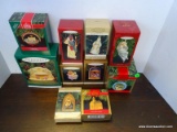 10 HALLMARK ORNAMENTS. INCLUDES FESTIVE BRASS CHURCH WITH LIGHT, NOAH'S ARK, LET US ADORE HIM WITH