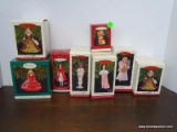 10 HALLMARK ORNAMENTS. INCLUDES CHRISTKINDL, HOLIDAY BARBIE, 1988 HAPPY HOLIDAYS BARBIE DOLL