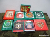 9 HALLMARK ORNAMENTS. INCLUDES 1986 NIECE, 24KT GOLD TONE DIMENSIONAL ORNAMENT, 1988 FIRST CHRISTMAS