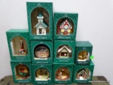 10 HALLMARK ORNAMENTS. INCLUDES LIGHTED BRASS CAROUSEL, LIGHTED SANTA'S ARRIVAL, LIGHTED MR. AND