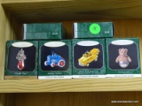 10 HALLMARK MINIATURE ORNAMENTS: SANTA. SNOOPY. POLAR BEAR. ANTIQUE TRACTOR. RODNEY REINDEER. KITTY