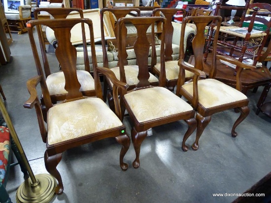 (SEC B) 6 CRAFTIQUE SOLID MAHOGANY QUEEN ANNE DINING CHAIRS. 2 ARMS AND 4 SIDES. IN EXCELLENT