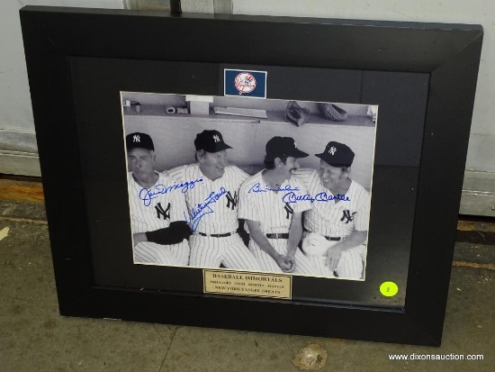 (SC) JOE DIMAGGIO/WHITEY FORD/BILLY MARTIN/MICKEY MANTLE AUTOGRAPHED PHOTO. IN BLACK FRAME: 17"x14"