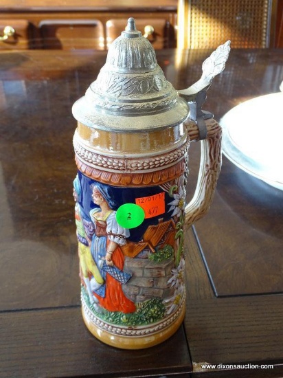 (WR) GERZ LIDDED GERMAN BEER STEIN. 9.5" TALL. IN EXCELLENT CONDITION.