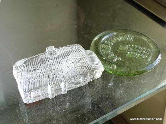 (WR) SIGNED WATERFORD CRYSTAL CABIN SIGNED BY THE ARTIST FRANK BURRY. 3.5" LONG AND 2.25" TALL.