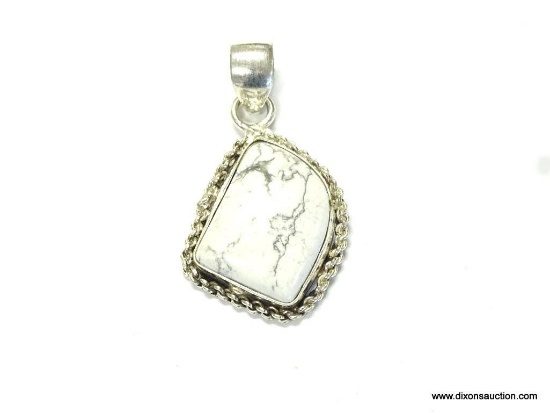 .925 GERMAN SILVER & HOWLITE PENDANT. MEASURES APPROX. 1-1/2" LONG BY 1" WIDE.