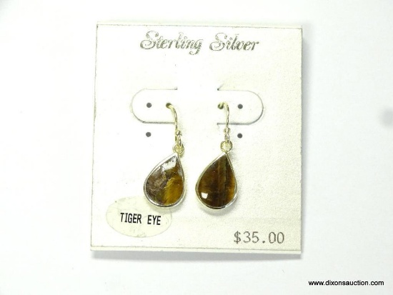 PAIR OF .925 STERLING SILVER & TIGER EYE GEMSTONE EARRINGS. BRAND NEW THEY RETAIL FOR $35.