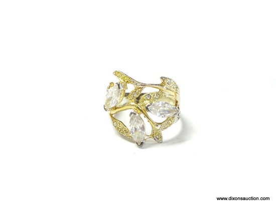 LADIES .925 STERLING SILVER & CUBIC ZIRCONIA BRANCH DESIGNED RING, APPROX. SIZE 7-1/4.