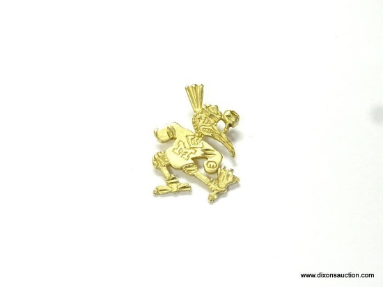 14KT YELLOW GOLD MIAMI IBIS MASCOT PENDANT. MEASURES APPROX. 1" LONG BY 1/2" WIDE & WEIGHS APPROX.