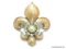 VERY NICE FLEUR DE LIS ENAMEL DECORATED PIN SET WITH CLEAR CRYSTAL. 2 5/8