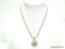 VERY NICE PREMIER DESIGNS WOVEN SILVER PLATE CHAIN NECKLACE WITH ROUND SILVER TONE PENDANT SET WITH