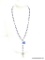 VERY NICE COBALT BLUE BEADED ROSARY NECKLACE SIGNED MADE IN ITALY. ORIGINAL TAG STILL ATTACHED. 28