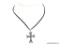 LIA SOPHIA SIGNED BLUE STONE DECORATED CROSS PENDANT ON CORD NECKLACE. IN EXCELLENT CONDITION. 16