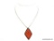 Vintage Carved Cinnobar Diamond Shaped Pendant Necklace. The pendant measures 2.25