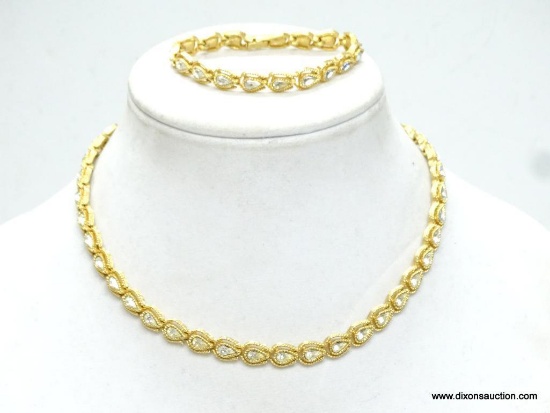 Trifari signed Necklace & Bracelet Set. Necklace measures 16.25" & Bracelet 7" long. Top Quality set