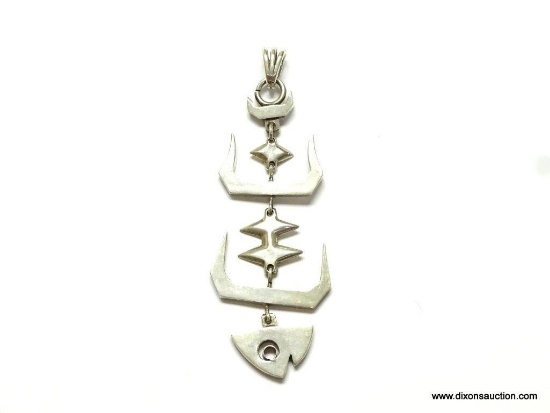 VERY RARE STERLING SILVER MODERNIST MMC SIGNED TAXCO (MARGOT?) FISHBONE PENDANT. 4" LONG. WEIGHS