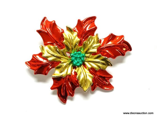 TOP QUALITY VERY COLORFUL POINSETTIA BROOCH. THIS VERY ATTRACTIVE PIECE CAN BE WORN AS A BROOCH/PIN