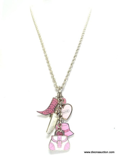 VINTAGE COACH 6 CHARM PENDANT. BREAST CANCER AWARENESS CHARM, BOOT WITH COACH SYMBOL CHARM, PINK
