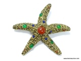 LARGE VINTAGE STARFISH BROOCH/PIN DESIGNER SIGNED ZENTALL. SET WITH SEMI PRECIOUS STONES. 2.75