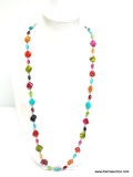 LONG BRIGHTLY COLORED SHELL DECORATED NECKLACE. 40