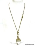 VERY NICE BOHO BRASS AND RHINESTONE CRYSTAL PENDANT NECKLACE WITH TASSELS. NECKLACE 32