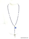 VERY NICE COBALT BLUE BEADED ROSARY NECKLACE SIGNED MADE IN ITALY. ORIGINAL TAG STILL ATTACHED. 28