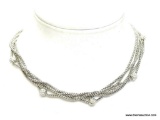 QUALITY SILVER TONE 5 STRAND CHAIN NECKLACE DECORATED WITH CRYSTAL BEADS. NICE CONVENIENT FLOP OVER