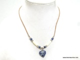 BLUE AND WHITE STONE HEART PENDANT NECKLACE. 18