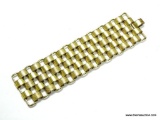 VINTAGE HEAVY GOLD PLATE 5 ROW LINK BRACELET. ALTERNATING ROWS BETWEEN TEXTURED LINKS AND SHINY GOLD