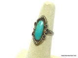 NATIVE AMERICAN STERLING SILVER AND TURQUOISE RING. ARTIST SIGNED INSIDE AND MARKED STERLING. SIZE