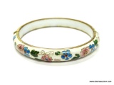 Vintage Cloissone Hinged Bracelet. Floral Decorated. Measures 2 7/8