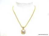 VINTAGE LCI SIGNED DESIGNER GOLD TONE MESH CORD NECKLACE WITH REVERSIBLE DROP PENDANT. NECKLACE 18