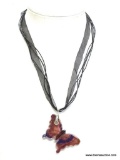 DESIGNER ART GLASS BUTTERFLY PENDANT ON CORD NECKLACE. 20