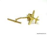 VINTAGE GOLD TONE FIGHTER JET AIRPLANE TIE TACK. WINGSPAN 1