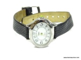 LADIES TIMEX INDIGLO WATCH. EASY TO READ WITH LARGE NUMBERS. HAS BLACK GENUINE LEATHER BAND. IN GOOD