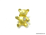 GIUSTI SIGNED GOLD TONE TEDDY BEAR LAPEL PIN OR TIE TACK WITH DIAMOND CUT SILVER HEART. 1 1/8