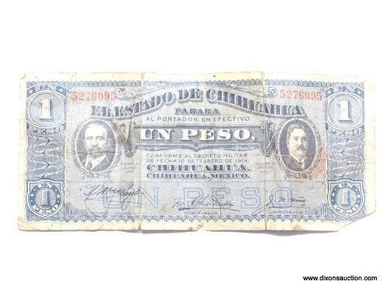 BANK OF MEXICO WWI - ONE PESO NOTE - RARE