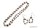 LADIES MATCHING GARNET PEARL EARRINGS AND NECKLACE