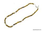 LADIES TIGER EYE BEAD NECKLACE .925 STERLING SILVER 18''