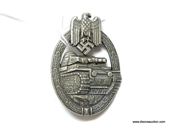 German World War II Army Silver Tank Assault Badge. The reverse side is maker marked "AS" in a