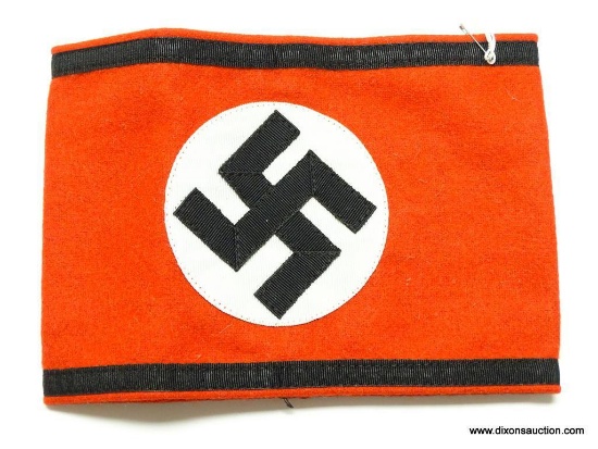 German World War II Waffen SS Swastika Arm Band. Measures 8 1/4" wide by 5 3/4" tall. Multi piece