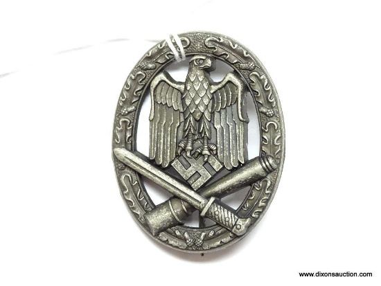 German World War II Army Silver General Assault Badge. The reverse side is maker marked "JFS". Has a