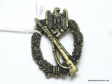 German World War II Army Bronze Infantry Assault Badge. The reverse side is maker marked 