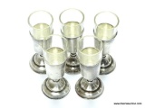 0925 STERLING SILVER ART DECO CORDIAL SHOT GLASSES 5PCS 171.0 GRAMS