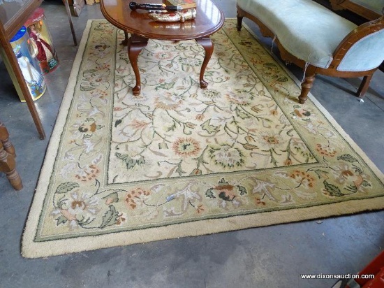 (A1) HANDMADE IN INDIA ORIENTAL FLOOR RUG WITH FINISHED BACK. 7FT 10IN BY 5FT 2IN. IN GOOD OVERALL
